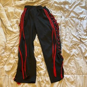 Black/Red Wide-Leg Pants with Criss Cross String